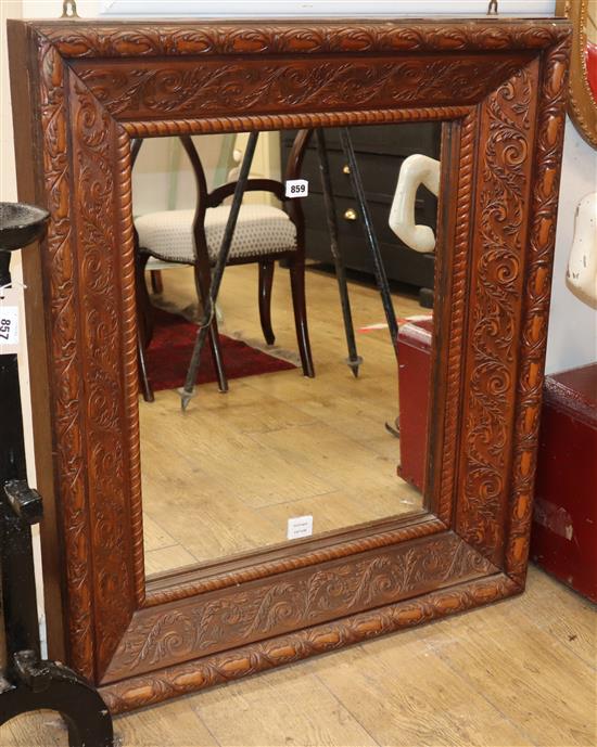 A 19th century acanthus carved walnut rectangular wall mirror H.92cm